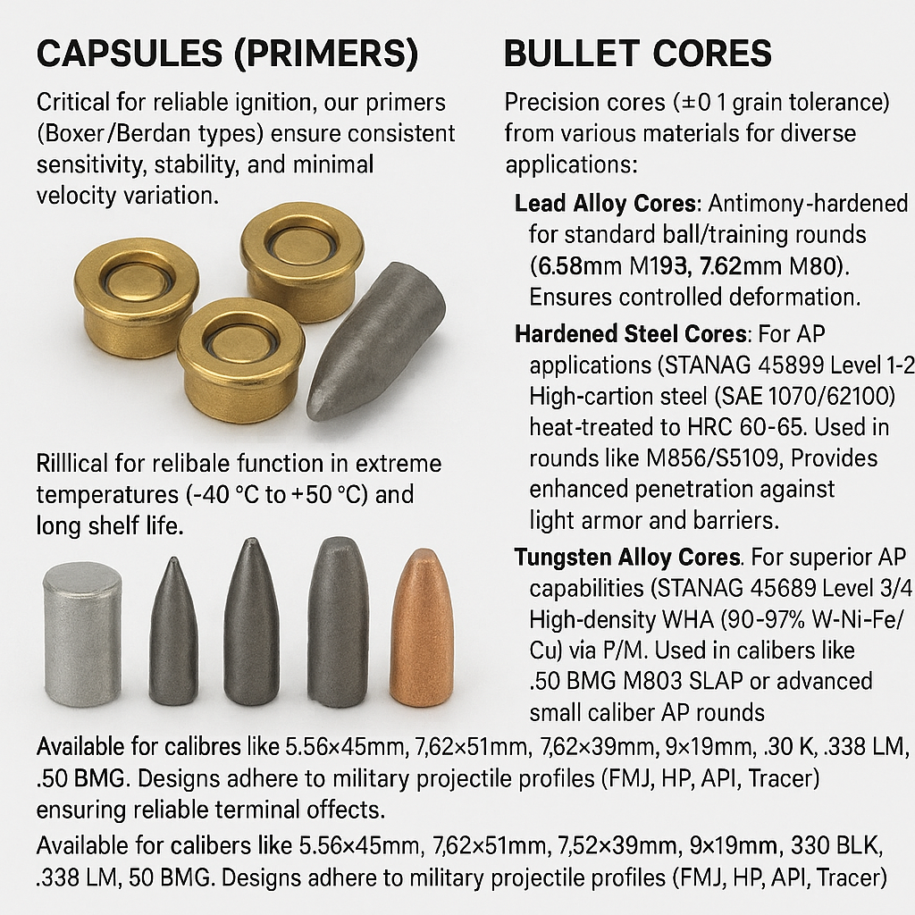 Foto Macro Fotorrealista Detalhada de Componentes de Balas e Munição CaskDefence